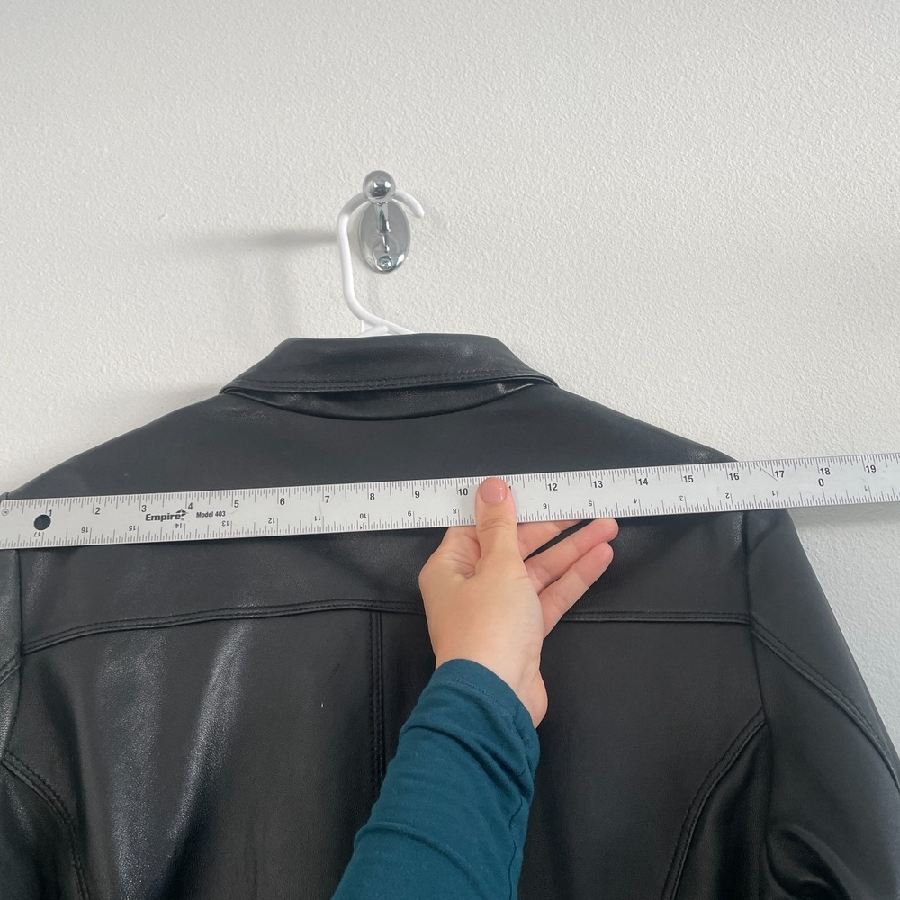 VTG‎ 90s Tommy Hilfiger Leather Jacket Women L Black Zip Minimalist Rachel Green - Picture 5 of 9